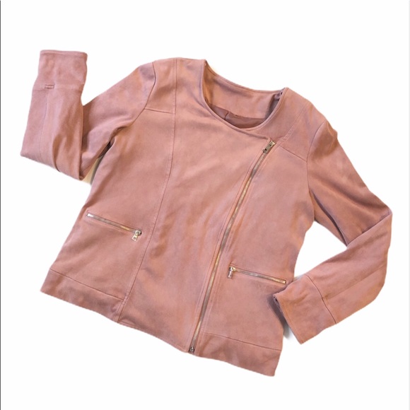 Jackets & Blazers - Microsuede Faux Suede Moto Jacket Rose Pink